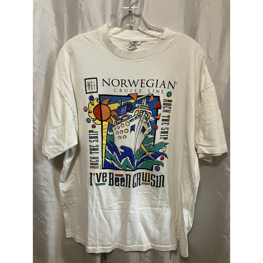 VTG Norwegian Cruise Lines Single Stitch White T-Shirt Sz‎ XL Tortuga Sportswear